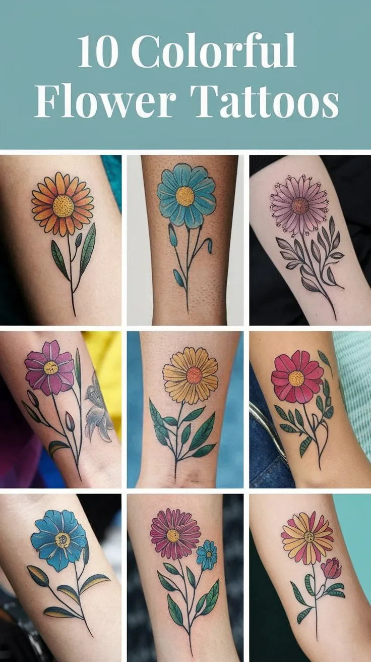 10 Colorful Flower Tattoos to Add Some Color to Your Life